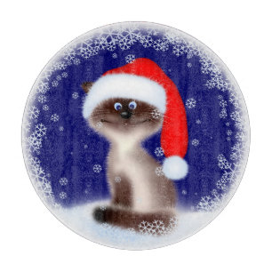 Katze in der Weihnachtsmannmütze Schneidebrett