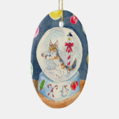 Katze in der Weihnachtsschnee-Kugelverzierung Keramik Ornament (Rechts)