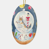 Katze in der Weihnachtsschnee-Kugelverzierung Keramik Ornament (Links)