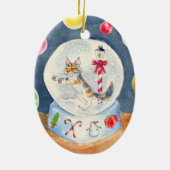 Katze in der Weihnachtsschnee-Kugelverzierung Keramik Ornament (Hinten)