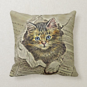 KATZE IN DER ZEITUNG, Vintage Katzen Collage Kissen