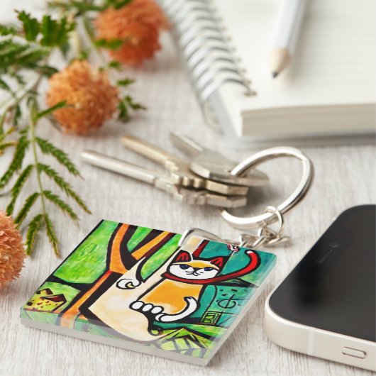 Katze in einem Baum Schlüsselanhänger (Vorderseite rechts)