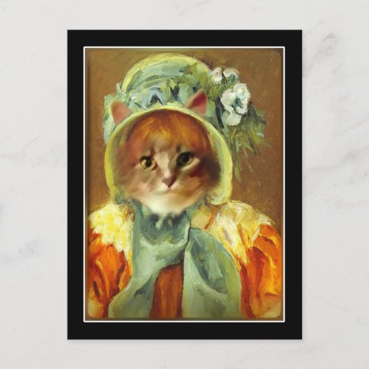 Katze in einem Bonnet Postkarte (Vorderseite)
