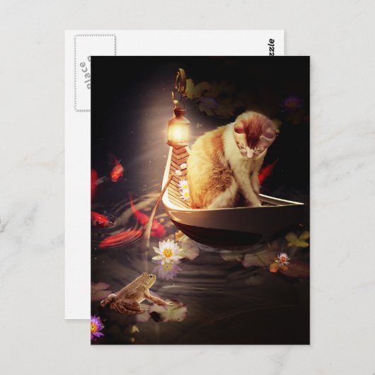 Katze in einem Boot Postkarte (Vorne/Hinten)