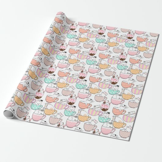 Katze in einem Cup Muster Design 01 w Geschenkpapier (Ungerollt)