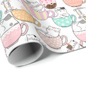 Katze in einem Cup Muster Design 01 w Geschenkpapier (Rolleneckpunkt)