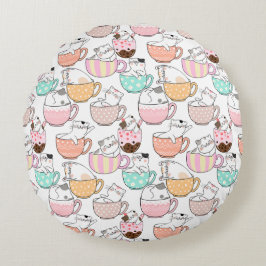 Katze in einem Cup Muster Design 01 w Rundes Kissen