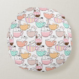 Katze in einem Cup Muster Design 01 w Rundes Kissen