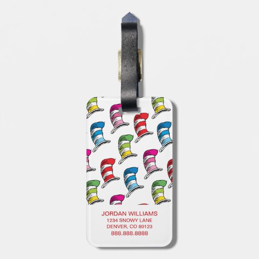 Katze in einem farbenfrohen Hutmuster Gepäckanhänger (Rückseite vertikal)