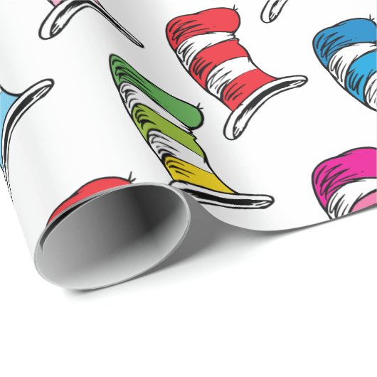 Katze in einem farbenfrohen Hutmuster Geschenkpapier (Rolleneckpunkt)