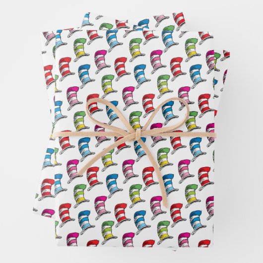 Katze in einem farbenfrohen Hutmuster Geschenkpapier Set (Beispiel)