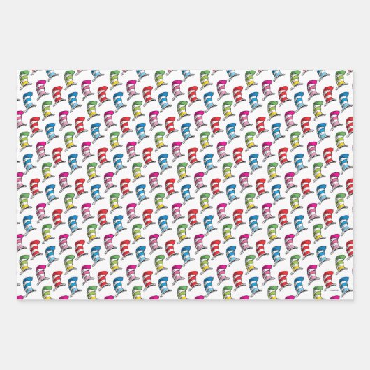 Katze in einem farbenfrohen Hutmuster Geschenkpapier Set (Vorderseite)