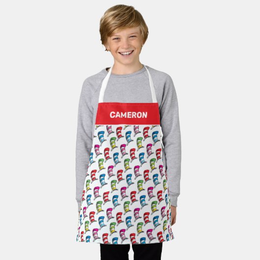 Katze in einem farbenfrohen Hutmuster Schürze (Getragen)