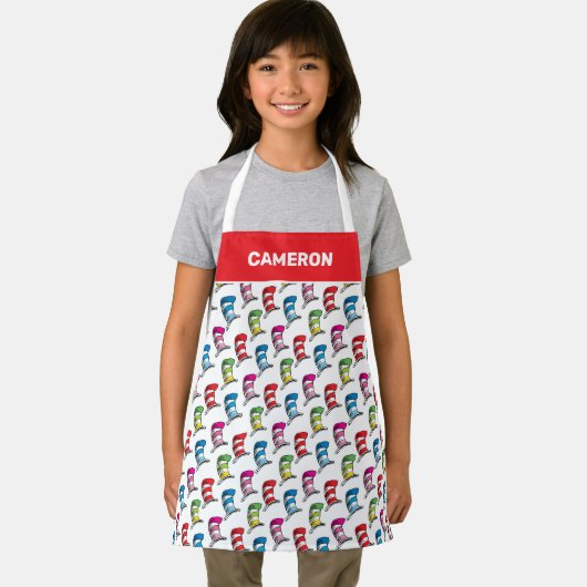 Katze in einem farbenfrohen Hutmuster Schürze (Insitu)