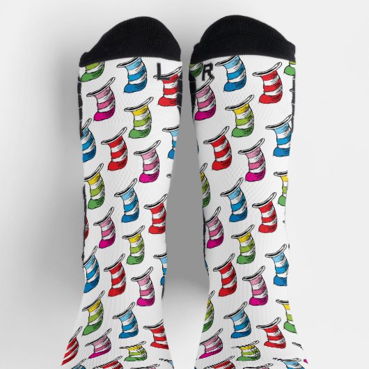 Katze in einem farbenfrohen Hutmuster Socken (Oben)