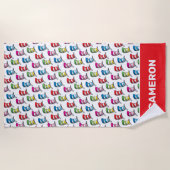 Katze in einem farbenfrohen Hutmuster Strandtuch (Vorderseite)