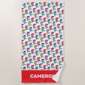 Katze in einem farbenfrohen Hutmuster Strandtuch (Vorderseite)