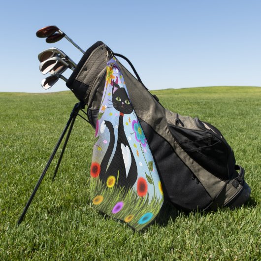 Katze in einem Garten Abstrakte Kunst Golfhandtuch (Gras)