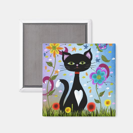 Katze in einem Garten Abstrakte Kunst Magnet (Vorderseite/Rückseite)
