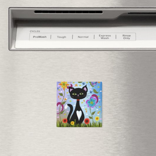 Katze in einem Garten Abstrakte Kunst Magnet (In Situ (Geschirrspüler))