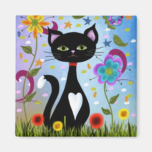 Katze in einem Garten Abstrakte Kunst Magnet (Vorne)