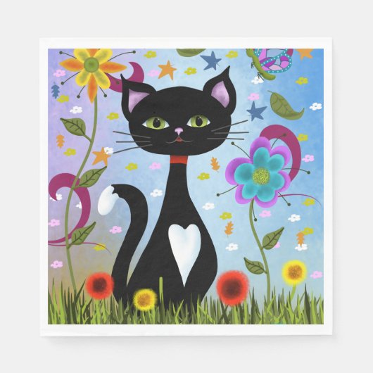 Katze in einem Garten Abstrakte Kunst Serviette (Vorderseite)