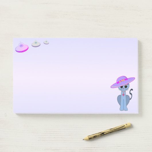 Katze in einem Hut und fliegenden Sauceron Post-it Klebezettel (Auf Schreibtisch)