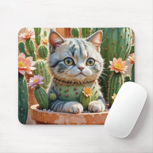 Katze in einem Kaktus-Blume-Pot Mousepad (Mit Mouse)