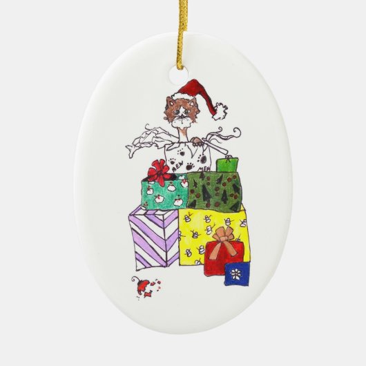 Katze in einem Kasten Keramikornament (Vorne)