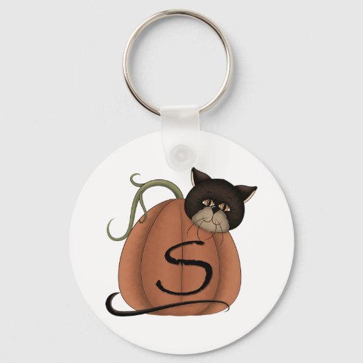 Katze in einem Kürbis Schlüsselanhänger (Rückseite)