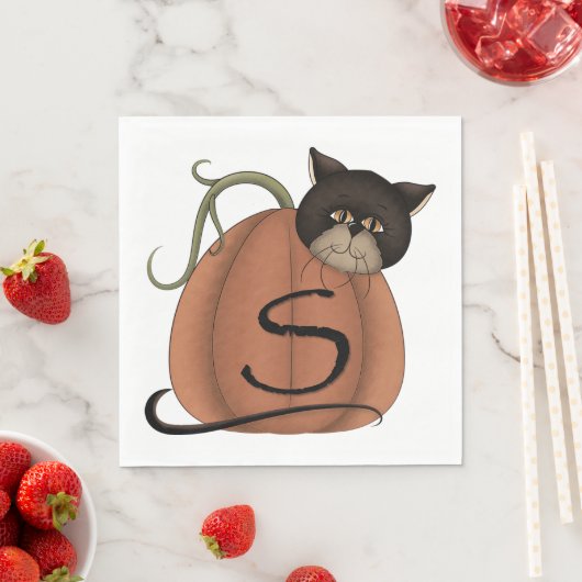 Katze in einem Kürbis Serviette (Beispiel)