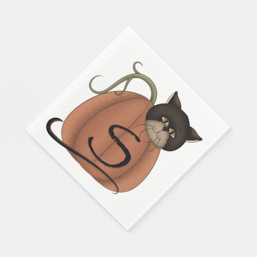 Katze in einem Kürbis Serviette (Ecke)