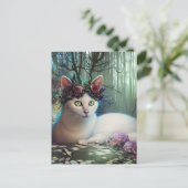 Katze in einem magischen Wald AI Generierte Kunst Postkarte (Stehend Vorderseite)