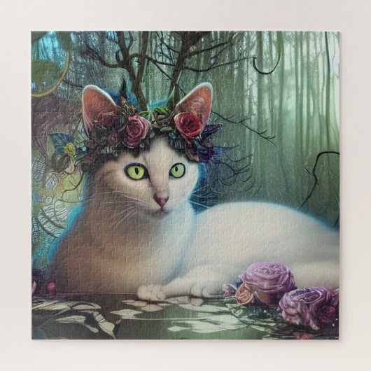 Katze in einem magischen Wald AI Generierte Kunst Puzzle (Vertikal)
