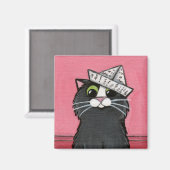Katze in einem Papier-Hat-Whimsikmagazin Magnet (Vorderseite/Rückseite)