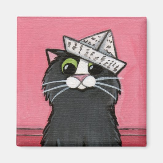 Katze in einem Papier-Hat-Whimsikmagazin Magnet (Vorne)