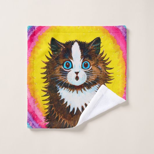 Katze in einem Regenbogen, Louis Wain Badhandtuch Set (Waschlappen)