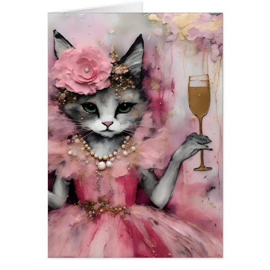 Katze in einem rosa Kleid mit einem goldenen Geträ (Vorne)