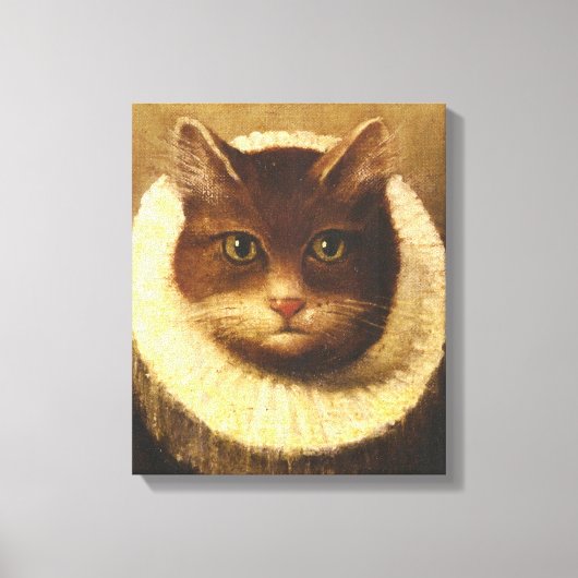 Katze in einem Ruff Niedliche Viktorianische Kunst Leinwanddruck (Vorderseite)