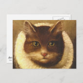 Katze in einem Ruff Niedliche Viktorianische Kunst Postkarte (Vorne/Hinten)