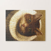 Katze in einem Ruff Niedliche Viktorianische Kunst Puzzle (Horizontal)