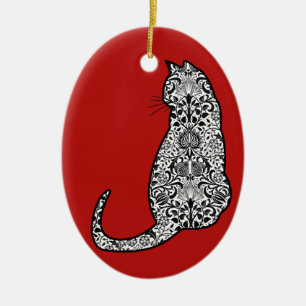 Katze in einem Schwarz-Weiß-Jugendstil-Muster Keramik Ornament