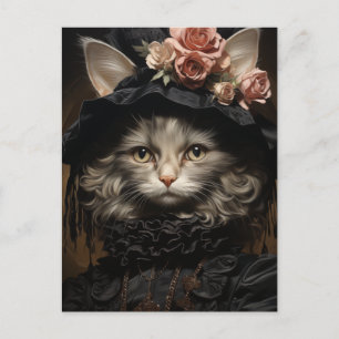 Katze in einem schwarzen Kleid Postkarte