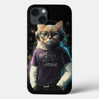 Katze in einem T - Shirt, Kopfhörer und Brille Case-Mate iPhone Hülle