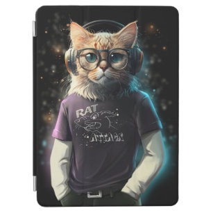 Katze in einem T - Shirt, Kopfhörer und Brille iPad Air Hülle