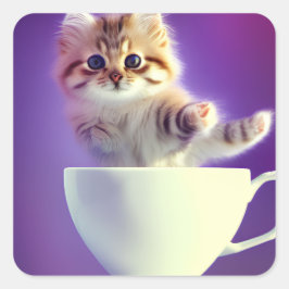 Katze in einem Teacup | Kitten in einem Teacup Cat Quadratischer Aufkleber