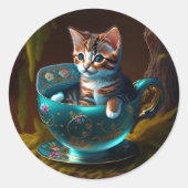 Katze in einem Teacup | Kitten in einem Teacup Cat Runder Aufkleber (Vorderseite)