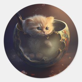 Katze in einem Teacup | Kitten in einem Teacup Cat Runder Aufkleber