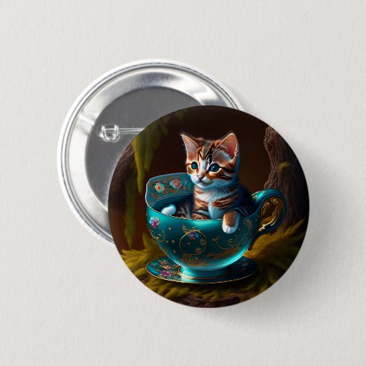 Katze in einem Teacup | Kitten in einer Teacup Cat Button (Vorne & Hinten)
