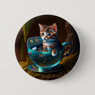 Katze in einem Teacup   Kitten in einer Teacup Cat Button